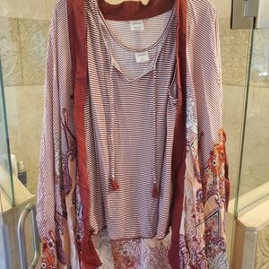 Soma Burgundy and Cream Striped Tank With Matching Kimono